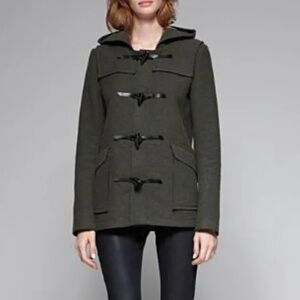 Theory Women S Toggle Coat Olive Green Duffle Camire Wool Blend Hood,NWOT,Sz : S